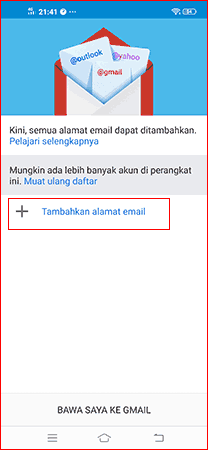 tambahkan alamat email di aplikasi gmail