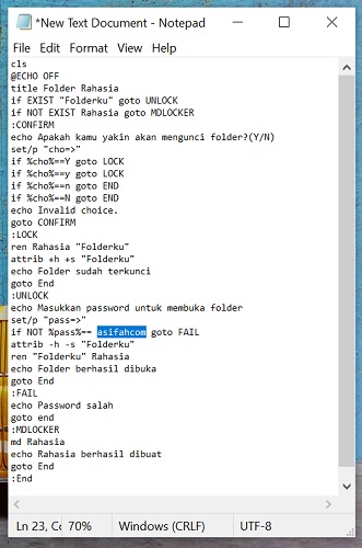 kode untuk mengunci folder di laptop