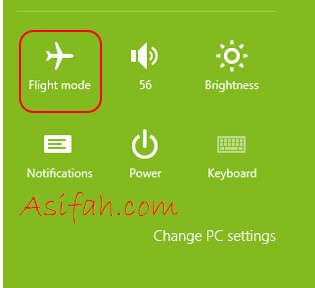 mematikan mode flight windows 8