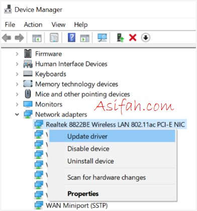 update driver wifi melalui device manager