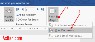 cara print mail merge word