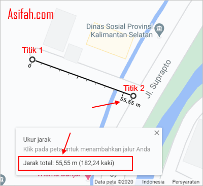 hasil pengukuran jarak google map pc