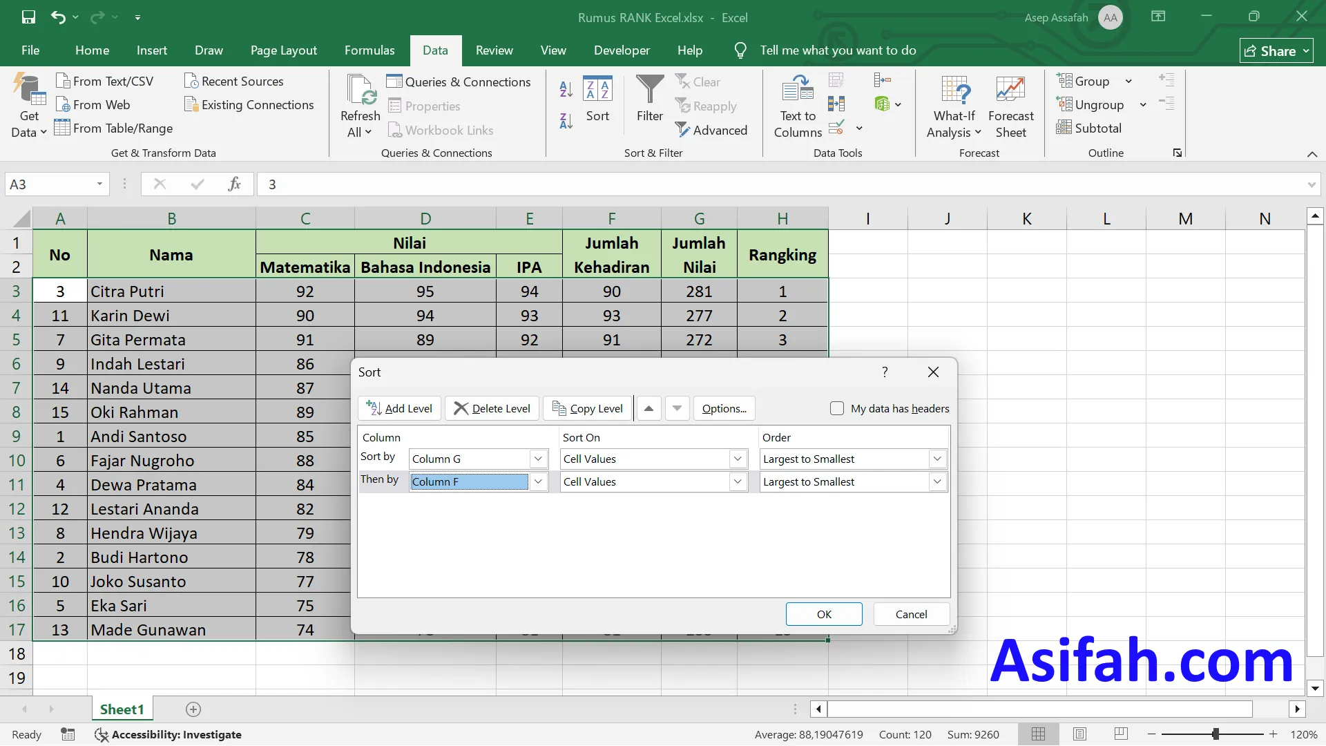 Cara Mengurutkan Data Dengan 2 Parameter